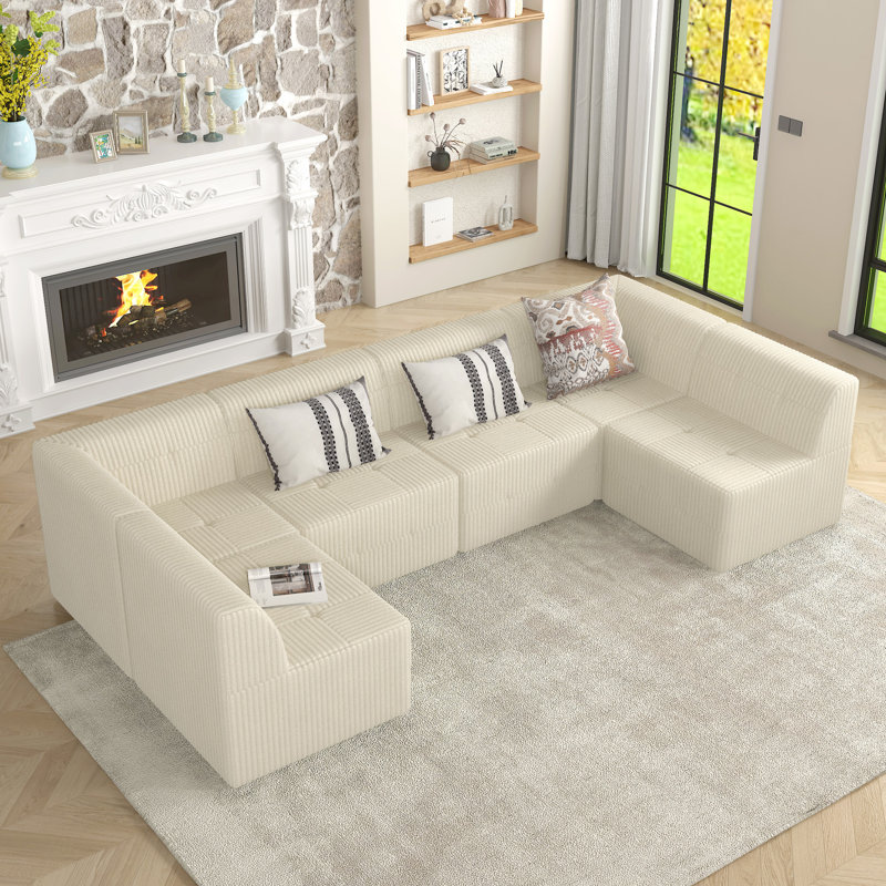 Canapé modulaire minimaliste beige pour la maison - Style moderne, sièges spacieux, aucun assemblage requis, confort, coffre-fort