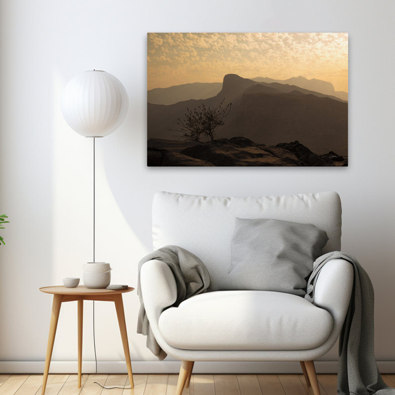 Désert contemporain noir gris paysage désertique, H 36 po x l 24 po