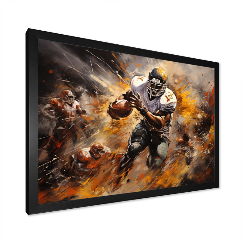 Yellow Football Abstract Victory - Sports Canvas Prints, H 16 po x l 32 po x P 1 po, Cadre simple noir