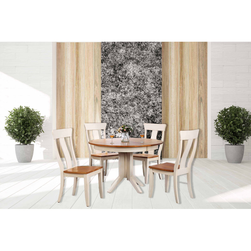 Ensemble de salle à manger rond extensible crème et miel - ensemble de 5 pièces