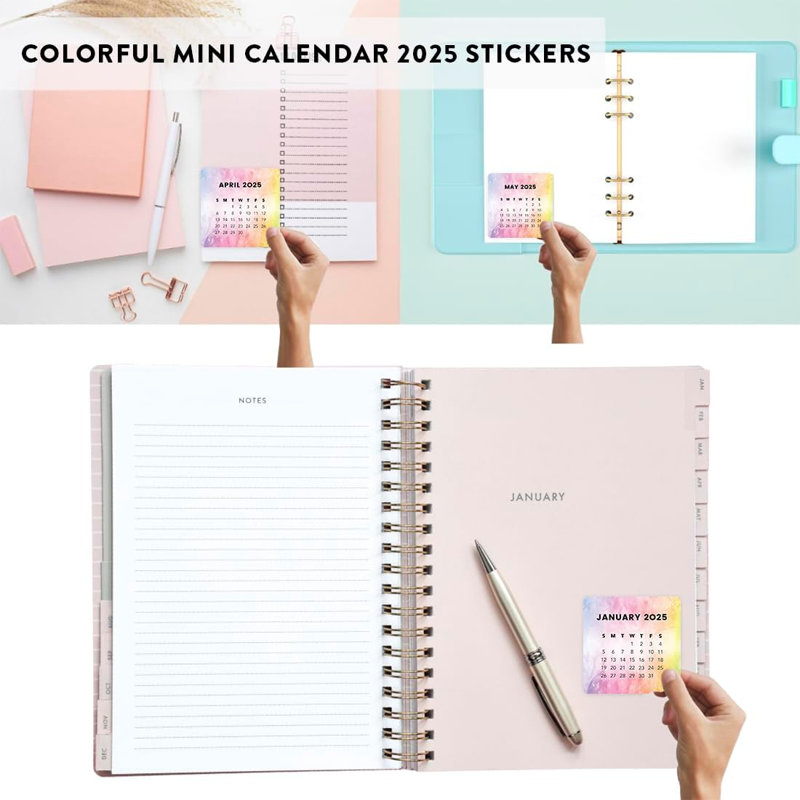 Mini planificateur de pastel arc-en-ciel aquarelle petit mois 2025
