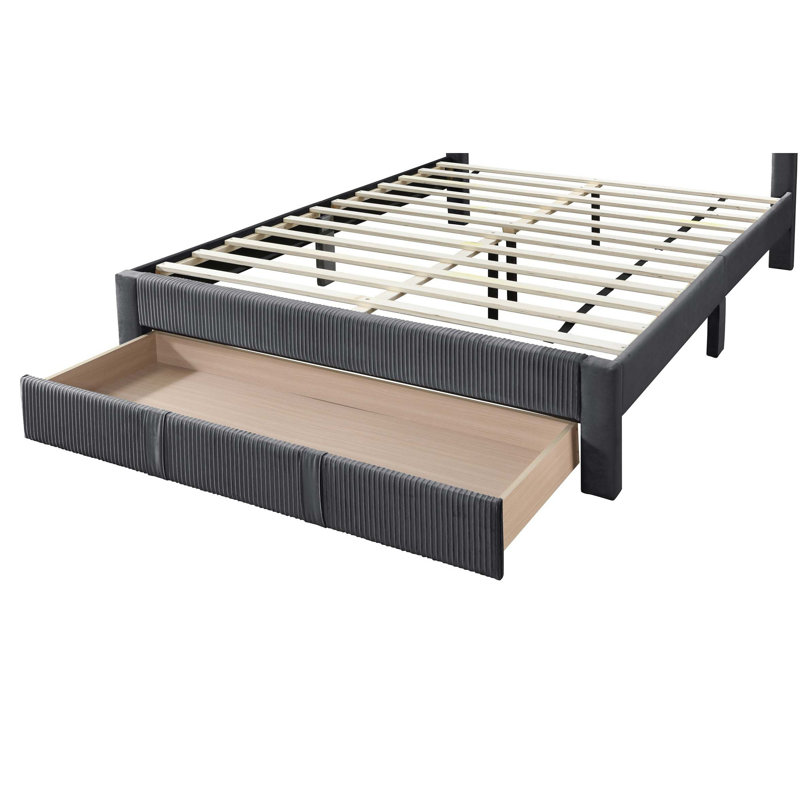 Grand lit de luxe 1 pièce avec tiroir de rangement, Gris anthracite