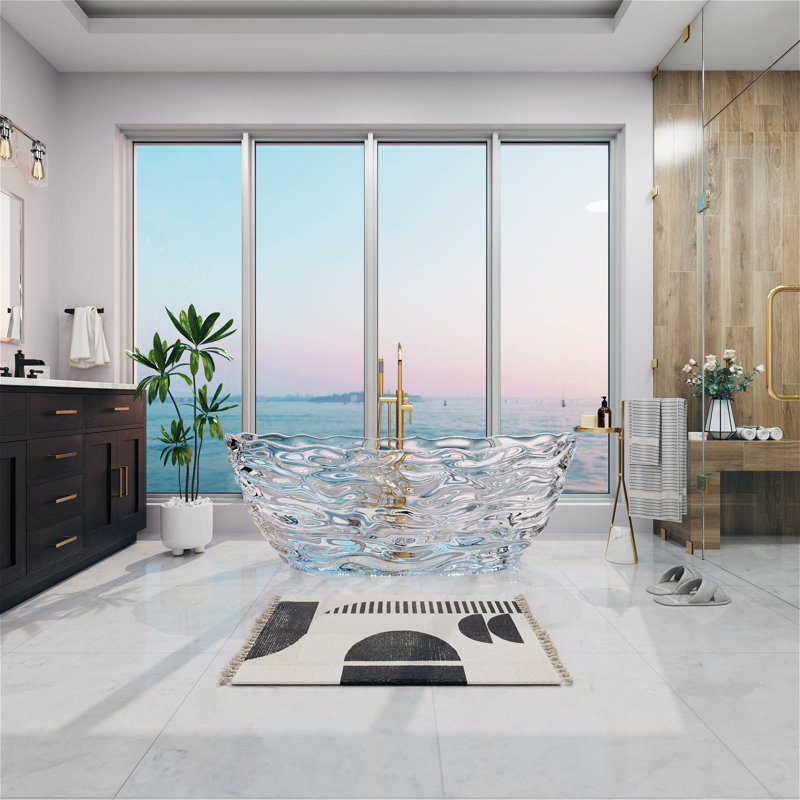 68.8" Transparent Water Ripple Design Resin Freestanding Soaking Bathtub (Made To Order)