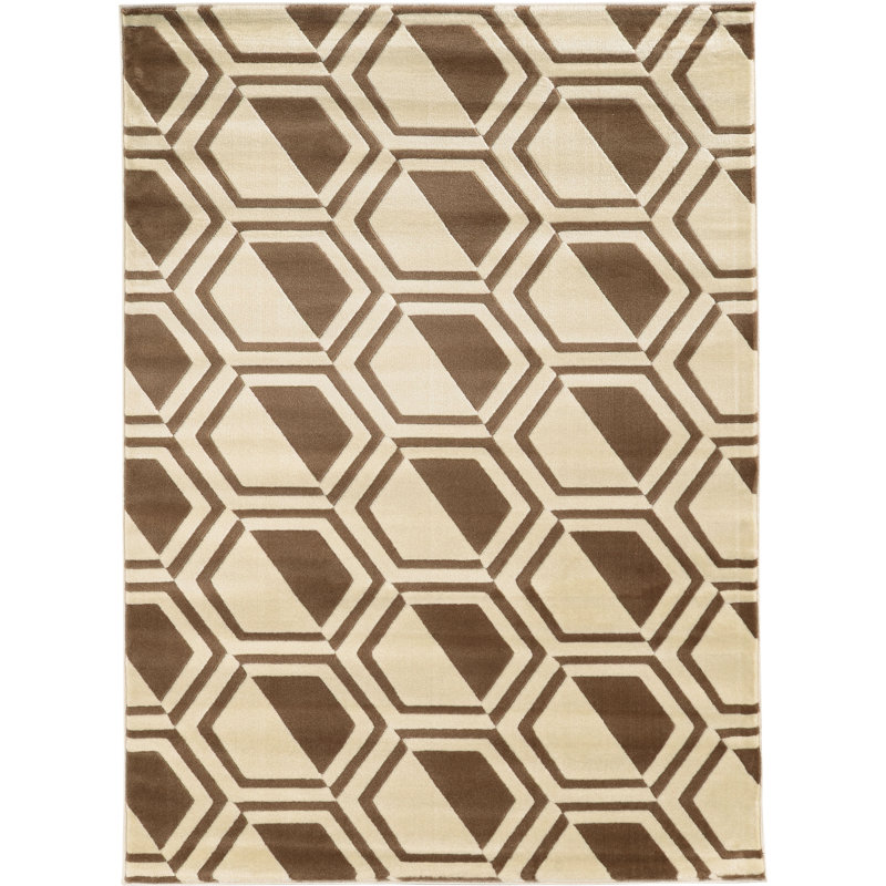 Tapis géométrique ivoire / beige, Rectangle 5 pi x 7 pi