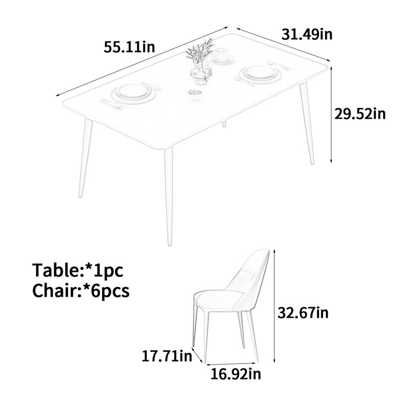 Rectangular Pure White Rock Slab Dining Table, 29.52"H x 55.11"L x 31.49"W