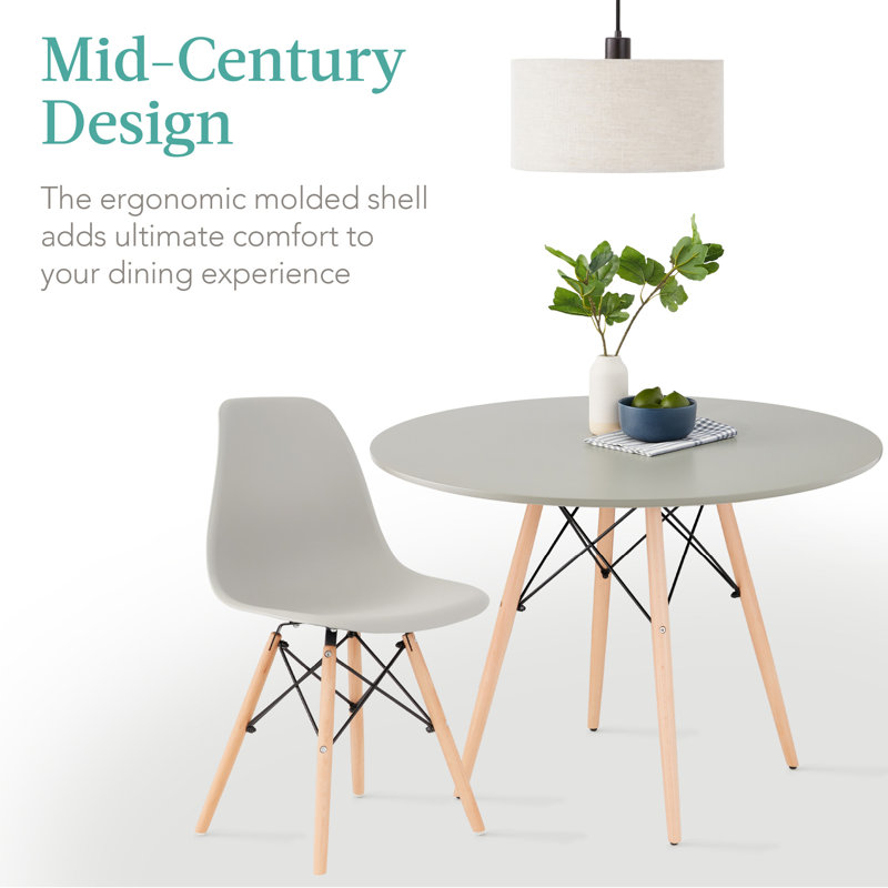 Gray and Oak Round Mid-Century Modern Dining Set with Beech Wood Legs