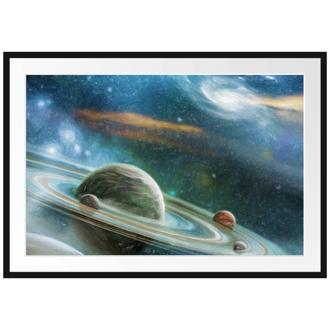 Gerahmtes Poster Planet mit Ringsystem