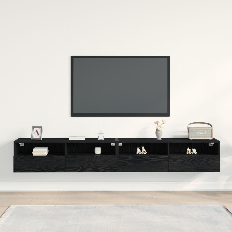 TV Wall Cabinet Wood Medium TV Stand Rectangular, Black Oak