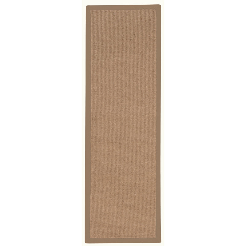 Nannette Handmade Dark Beige Berber with Beige Cotton Border Made in the USA Area Rug, Runner 2'6" x 8'