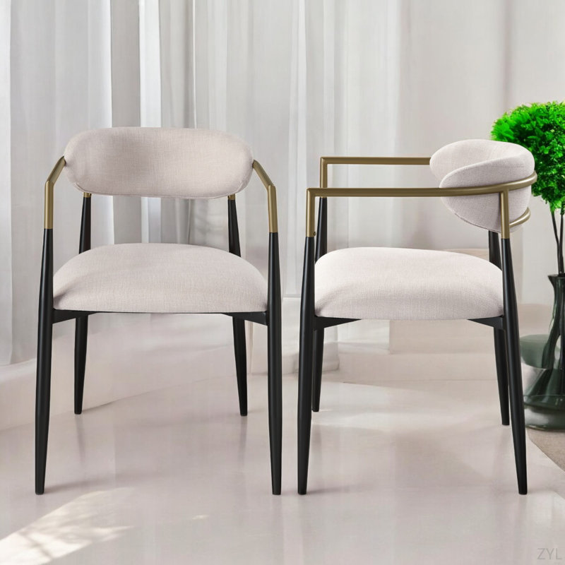 Ensemble de 2 chaises d'appoint en lin beige et finition noire, Brun