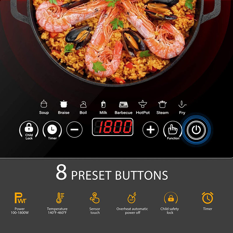 120V 1800W Electric Portable Induction Cooktop with 8 Preset Buttons