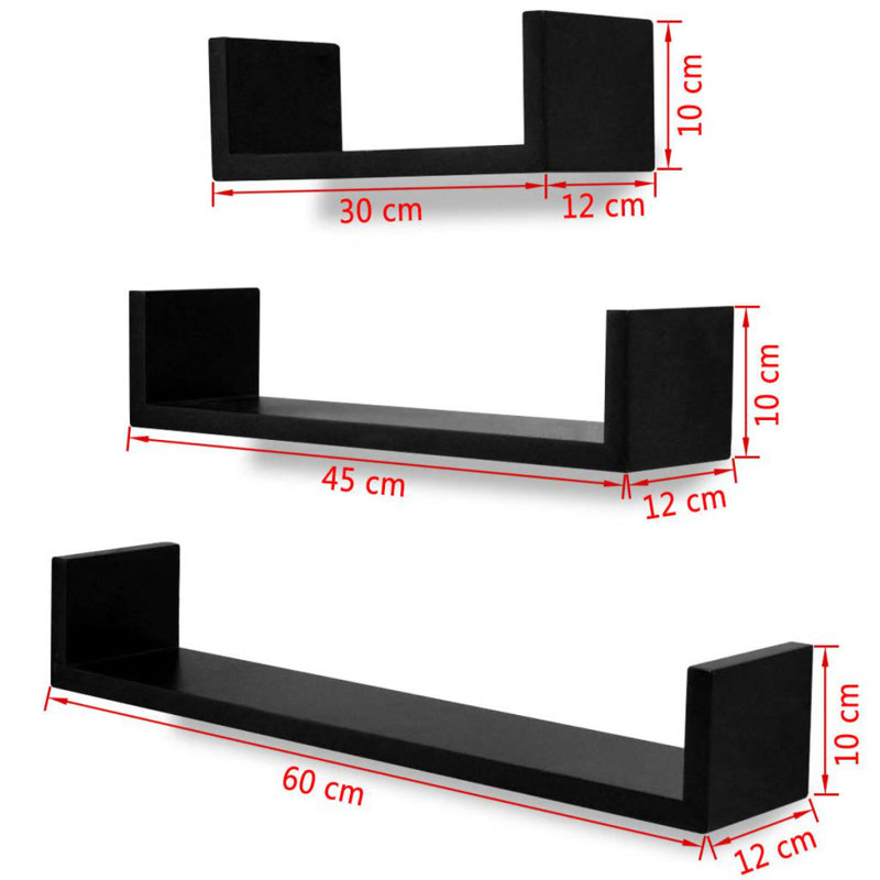 Vernell 3 Piece Floating Shelf, Black