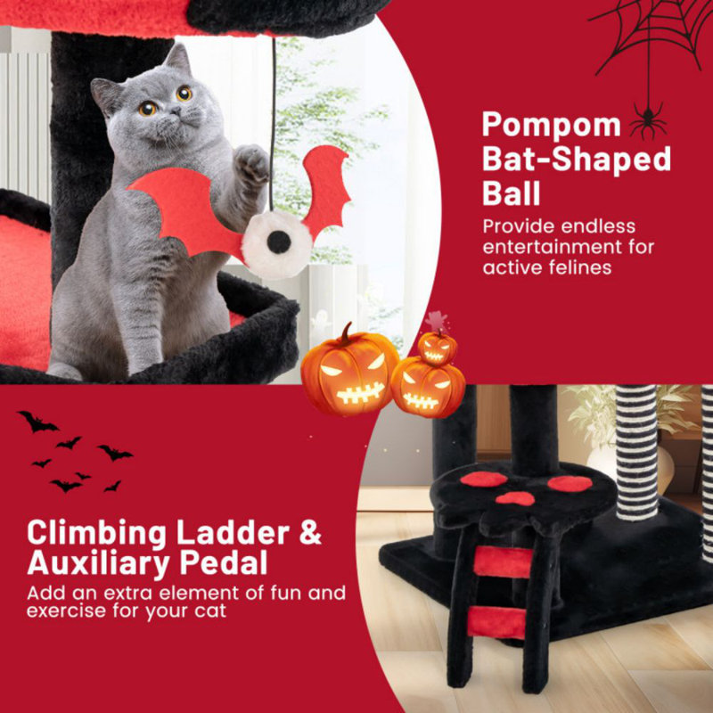 Gothic Black and Red Sisal Cat Tree with Bed and Condo