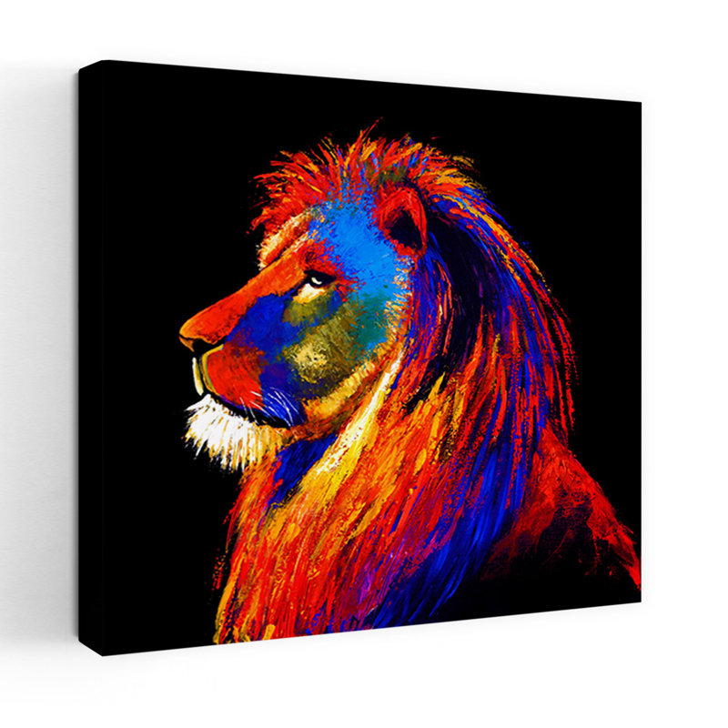 Art contemporain avec lion, H 32 po x l 32 po