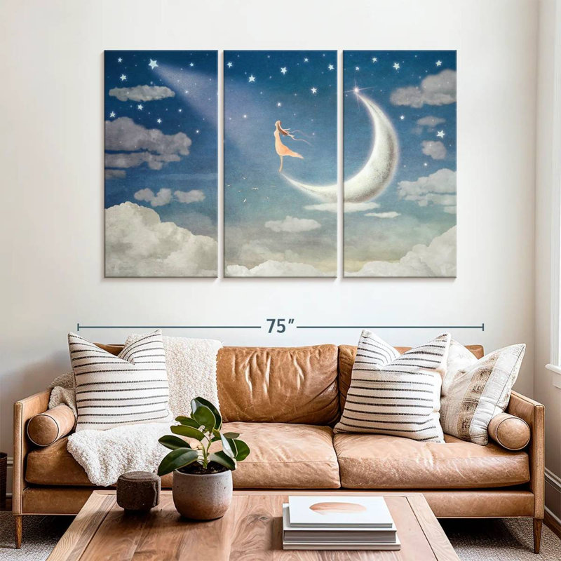 Fille Kelan parmi la lune et les étoiles, H 42 po x l 65 po