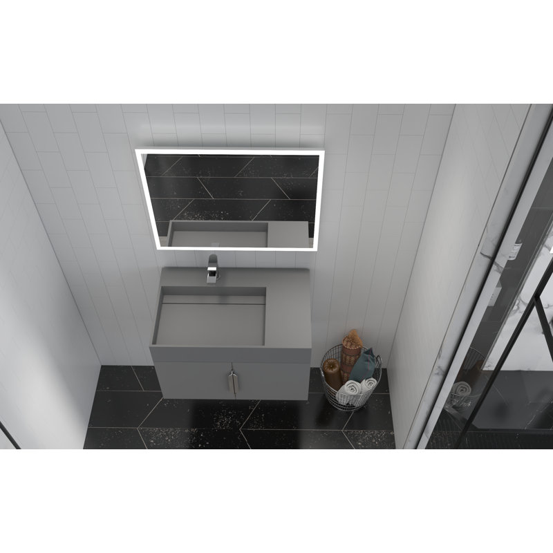 Ensemble de meuble-lavabo mural simple 30 po avec surface solide Amazon, Gris, Gris, Nickel brossé