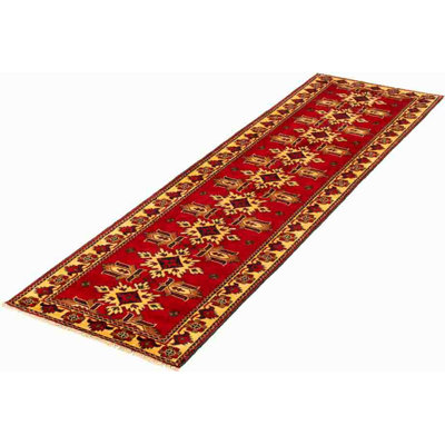 Tapis de couloir rouge en laine noué à la main de conception unique 2 pi 9 po x 9 pi 9 po Haaroon