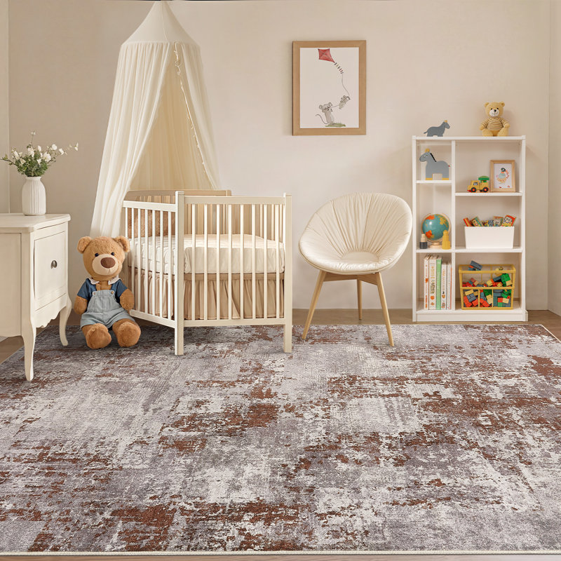 Modern Area Rug Abstract Washable Rugs with Non-Slip Backing for Living Room Bedroom-Dark Brown, Rectangle 9' x 12'