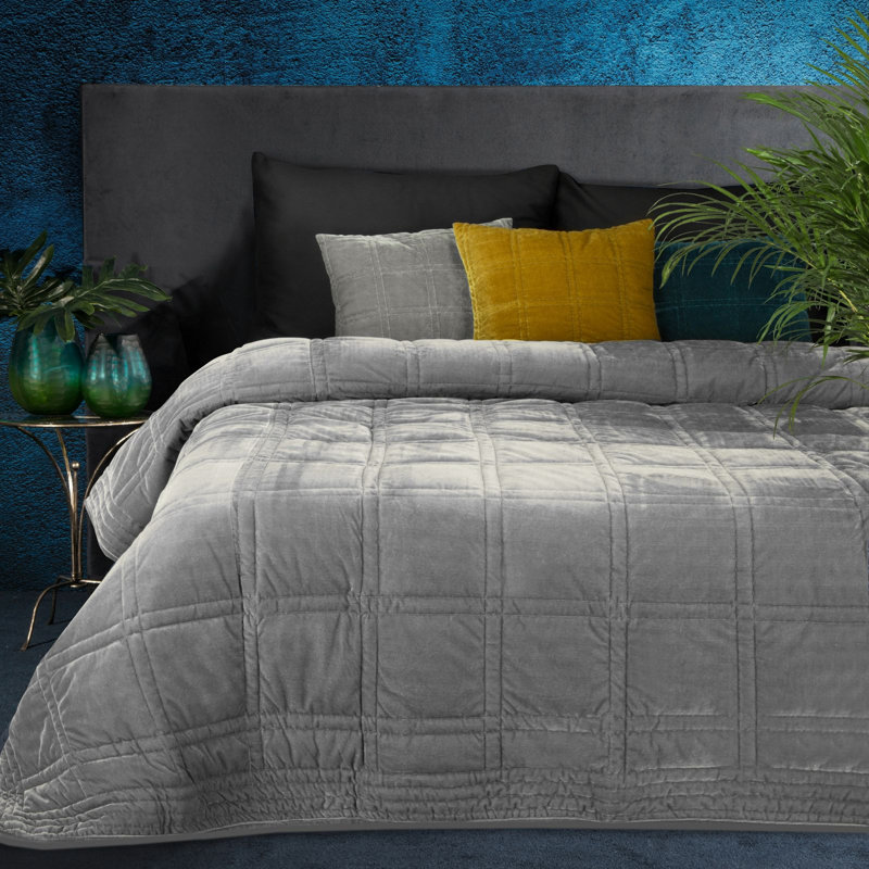 Wildes Plaid Bedspread, Silver, W170 x L210cm
