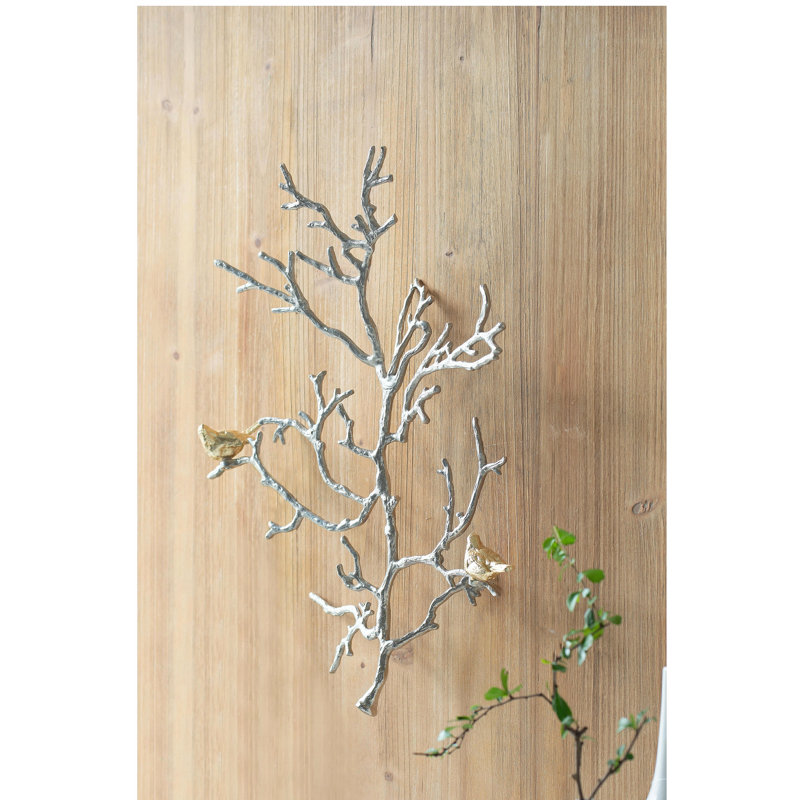 Ensemble de 2 sculptures murales en métal avec accents d'oiseaux 17 x 5,5 x 22 po