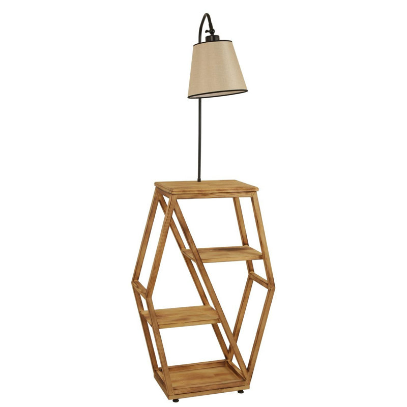 Luro Elegant Floor Lamp with Bookstand, Wicker Color, 65 x 39.4 inches | Sturdy Metal Body & 100% Fir Wood Bookstand, Height: 90 inches | 60W E27 Socket, Perfect for Living Room & Reading Nook, Stylish & Functional Design