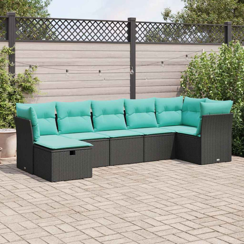  Ensemble de canapé de patio 7 pièces avec coussins en rotin de polyester noir