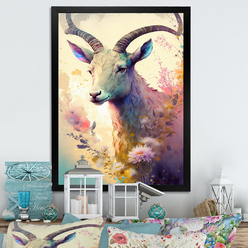 «Cute Goat Floral III», reproduction sur toile, L 12 po x H 20 po, Cadre photo noir