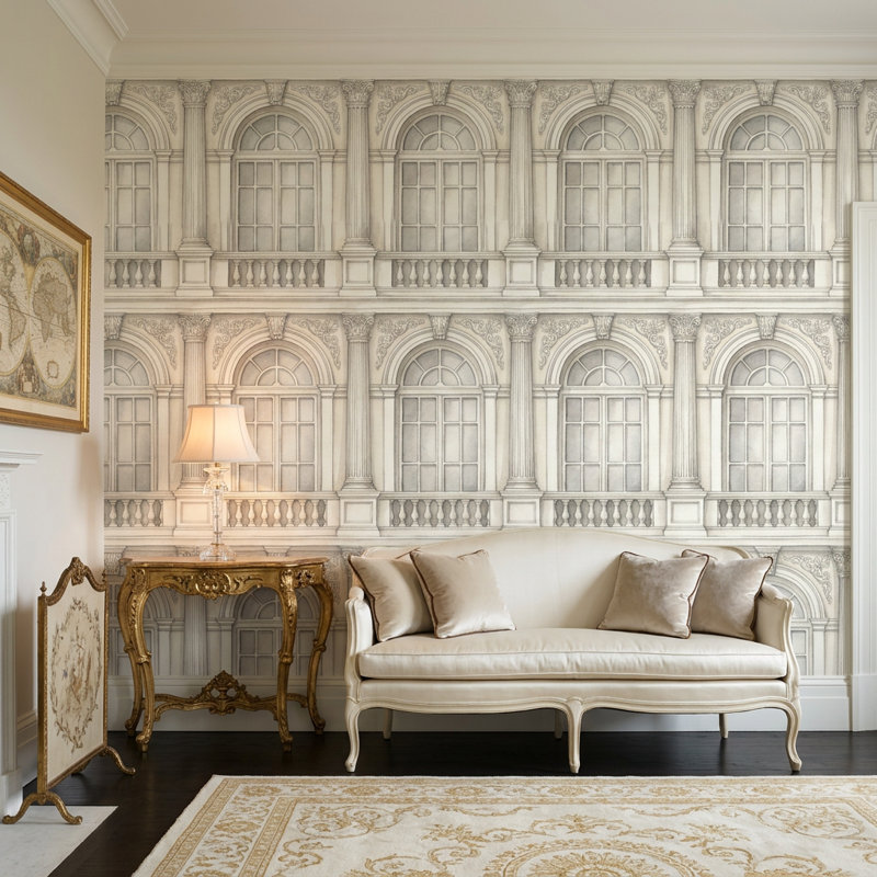 Panneau de façade néoclassique avec fenêtres arquées European Palace, Non-Woven Nonpasted, 160 po x 108 po