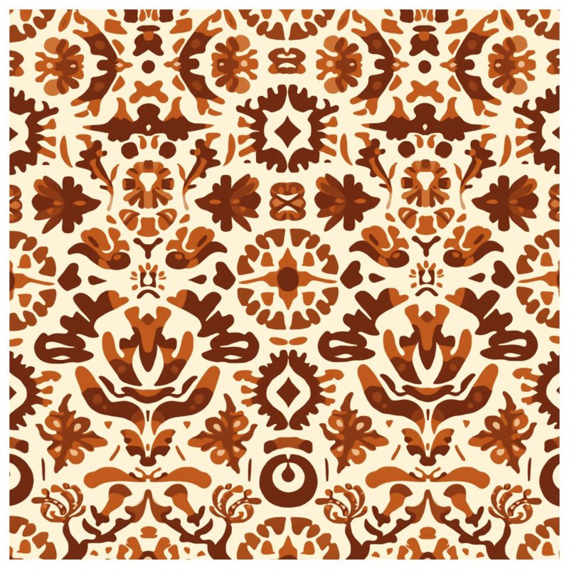 Tapisserie murale brune à motif ornemental - décoration murale ornement, H 68 po x l 80 po avec 4 œillets