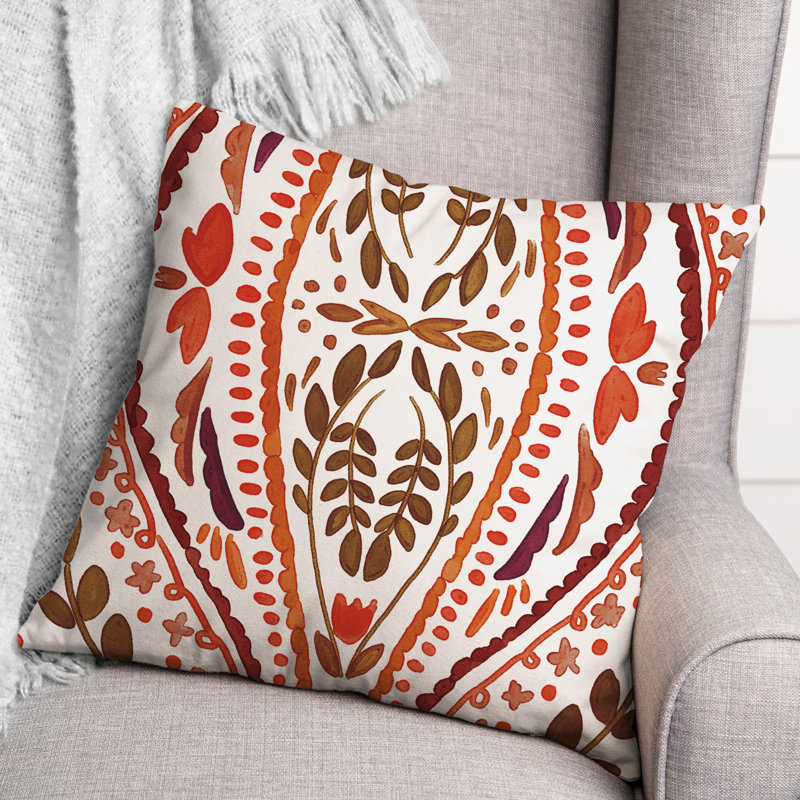 Outdoor Reversible Throw Pillow, Red/Brown, Floral 2
