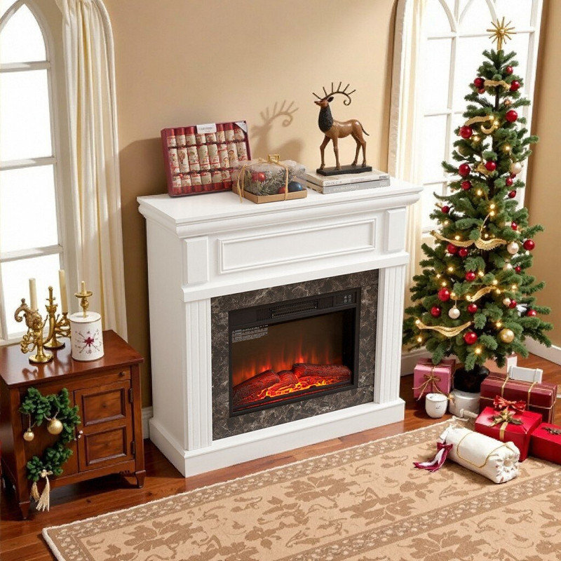 41.34" Wide Space-Saving Electric Fireplace Mantel with 23" Insert, Adjustable 3D Flame & Remote, White