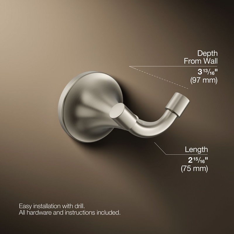 Tone Wall Mounted Robe Hook, Vibrant Brushed Nickel