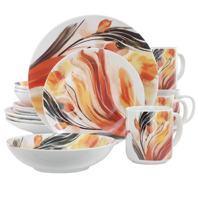 Lodalen 16 Piece Floral Design Round Porcelain Dinnerware Set