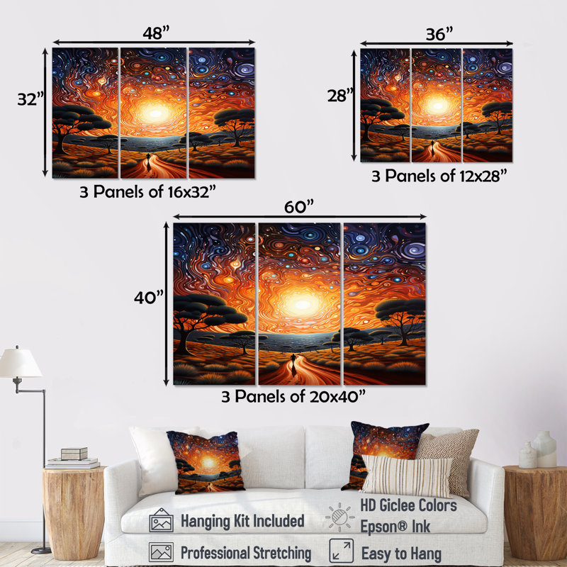 Weddington - ensemble d'art mural paysage abstrait, Toile tendue, H 40 po x l 60 po x P 1 po