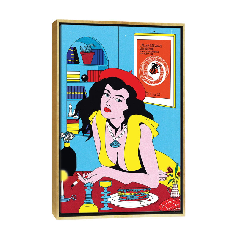 «Lunch» par Cosmo - impression d'art graphique, H 26 po x l 18 po x 1,5 po, Pas de tapis, Toile encadrée d'or