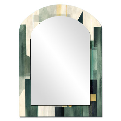 Gold Green Parallel Universes - Abstract Shapes Asymmetrical Large Mirror, Modern Arch Decorative Wall Mirror, Printed Metal Art