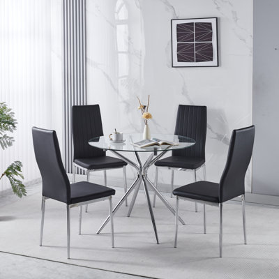 Ensemble de salle à manger 1 + 4,5 pièces, table de salle à manger Mid-Century pour 4 à 6 personnes avec plateau en verre, table de salle à manger à piédestal, table basse de loisirs.