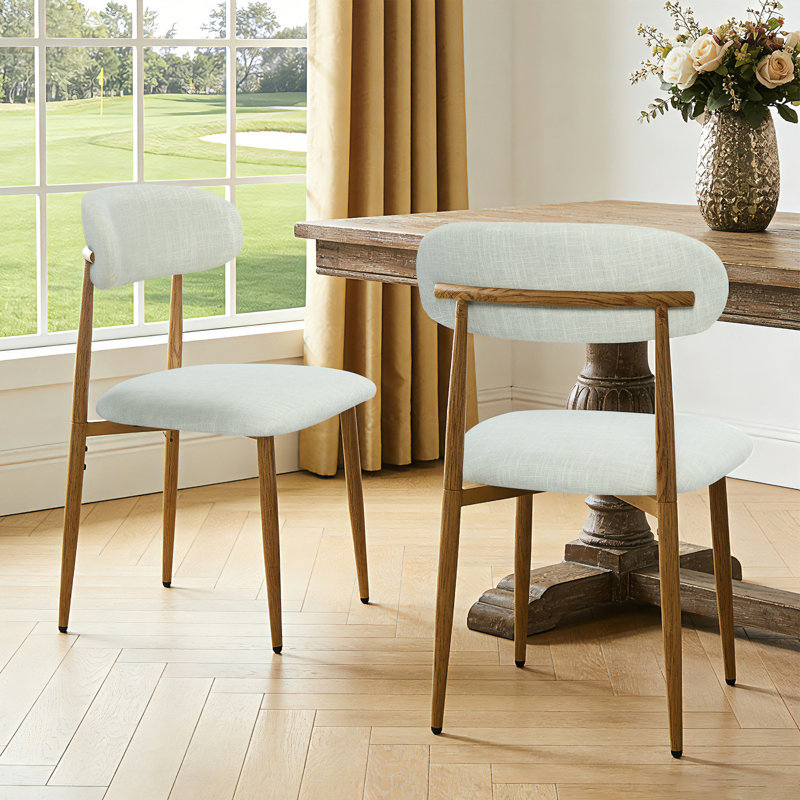 Upholstered Dining Chair Side Chair, Beige, Wood