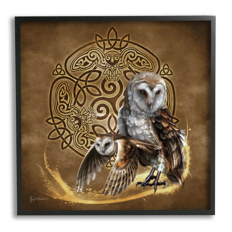Chouettes abstraites fractales encadrées sur bois, H 24 po x l 24 po x P 1,5 po, Giclée encadrée noir minuit