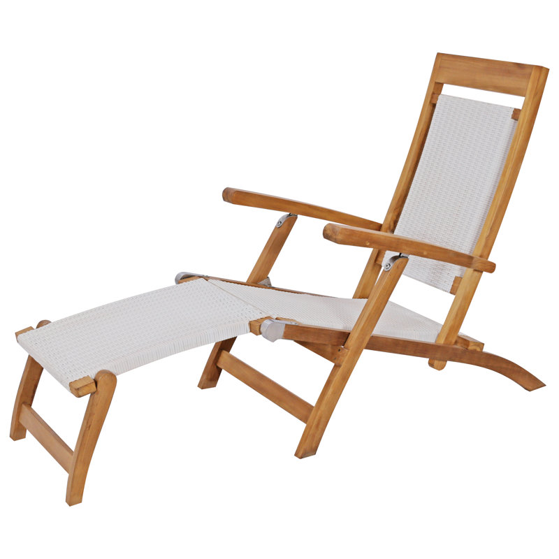 Narmada Outdoor Teak Chaise Lounge, White