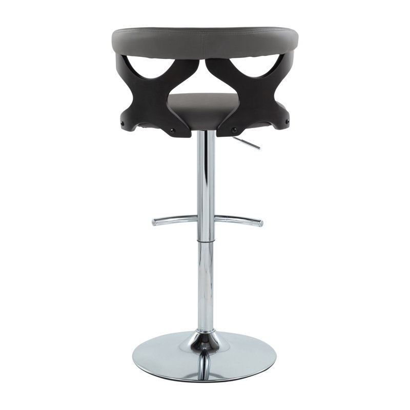 Ensemble de 2 tabourets pivotants contemporains réglables - siège en similicuir gris avec base chromée et repose-pieds arrondi en T