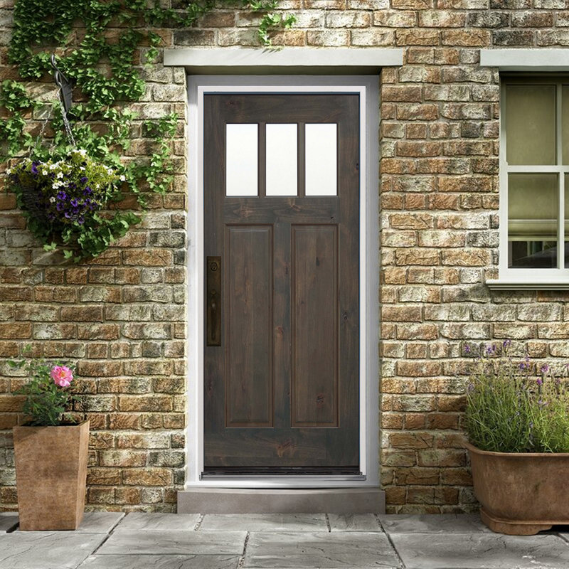 Porte d'entrée en bois pré-installée prête à installer, S'ouvre à droite vers l'intérieur