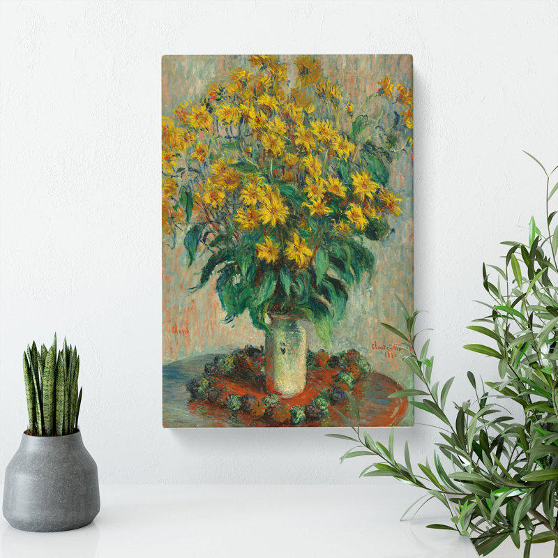 Jerusalem Artichoke Flowers by Claude Monet - Wrapped Canvas Painting, 50cm H x 35cm W x 3cm D