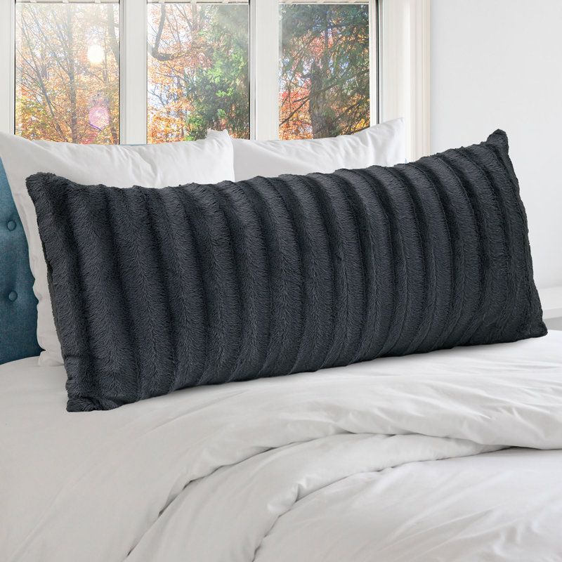 Gray Faux Fur Reversible Body Pillow 18" x 40"