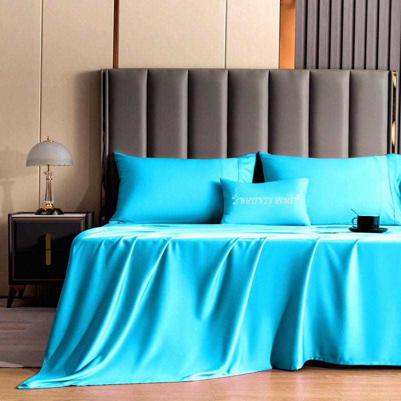 Aqua Blue Bliss Queen Sheet Set - 4 Piece Luxury Hotel Collection with Extra Deep Pocket Fitted Sheet. Soft, Breathable, Cooling, Wrinkle Free.