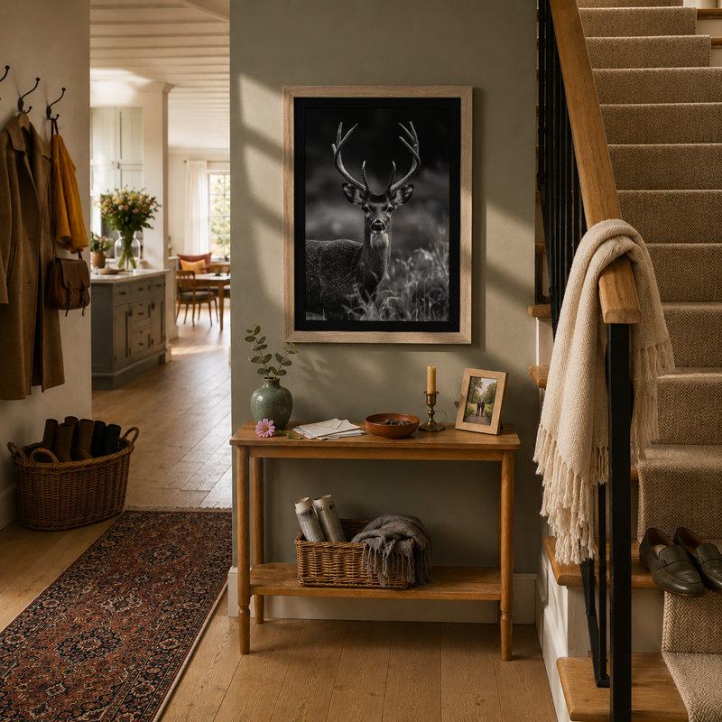 Deer in Monochrome Scandinavian - Framed Print, Oak, A4 - 29.7 x 21.0 cm