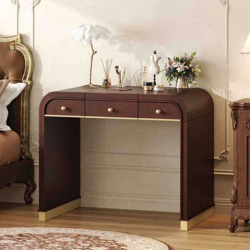 Vanity Desk with Flip Mirror, Espresso