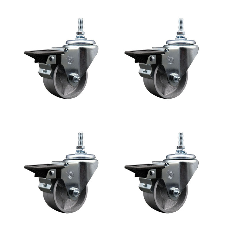 Ensemble de roulettes à tige filetée 3 pi en acier 12 mm avec frein