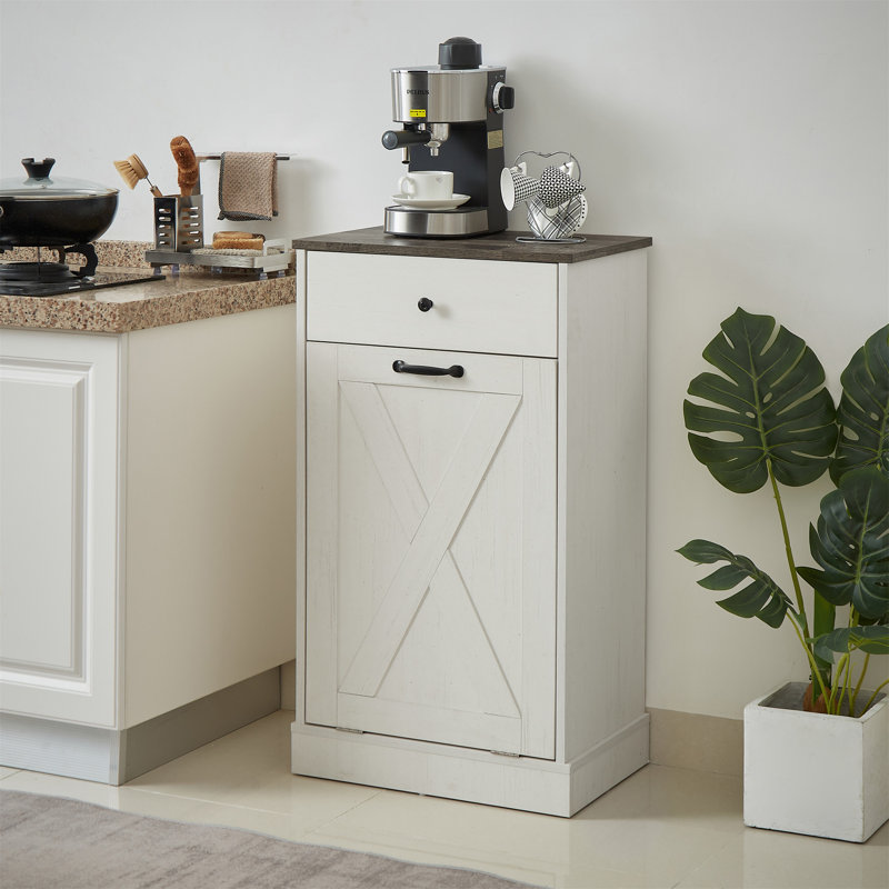 Poubelle de cuisine à une porte et inclinable - Splice Wood - blanc