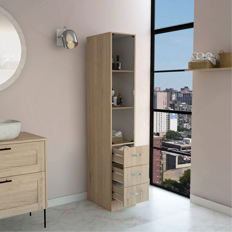 Armoire à linge, trois tablettes, quatre tiroirs, Chêne